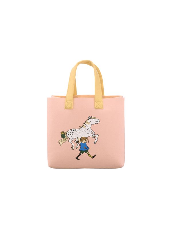 Totebag Pippi Longstocking Lifting her horse - Pink