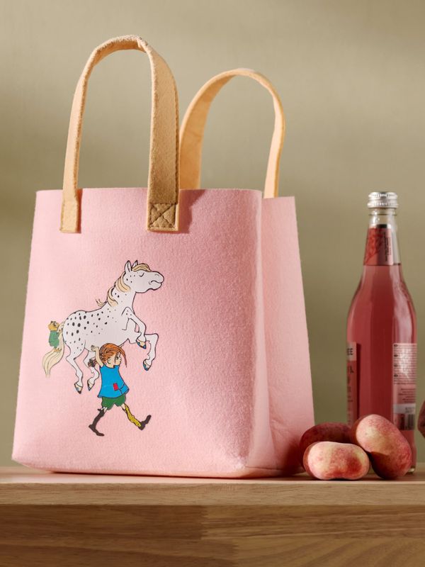 Totebag Pippi Longstocking Lifting her horse - Pink