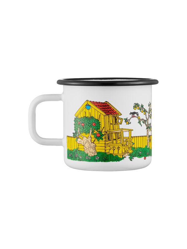 Emaljmugg Pippi Långstrump lyfter Lilla Gubben 3,7 dl - Vit