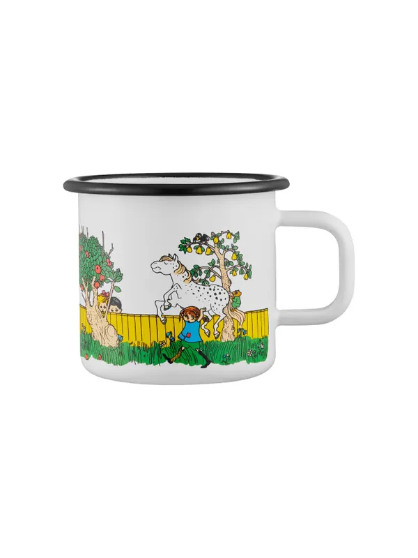 Emaljmugg Pippi Långstrump lyfter Lilla Gubben 3,7 dl - Vit