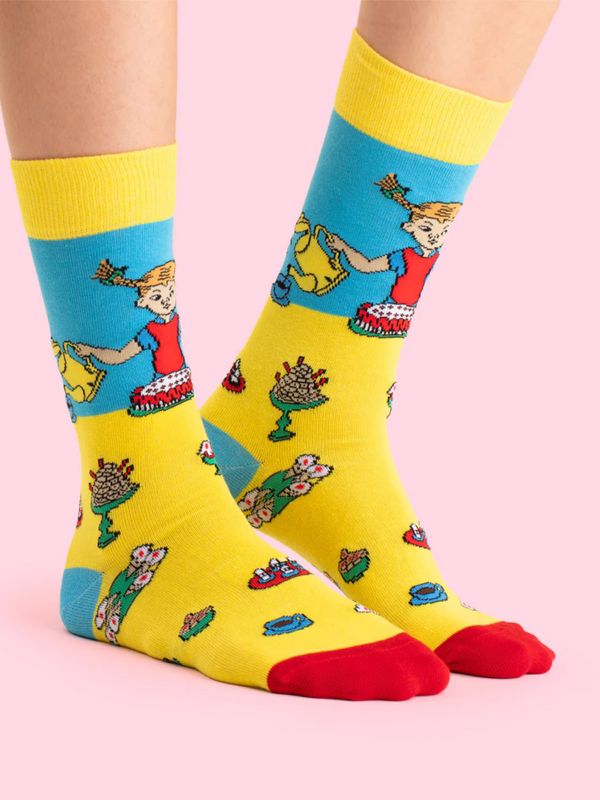 Strumpor Pippi Långstrump Kalas - Vuxen - Gul/blå