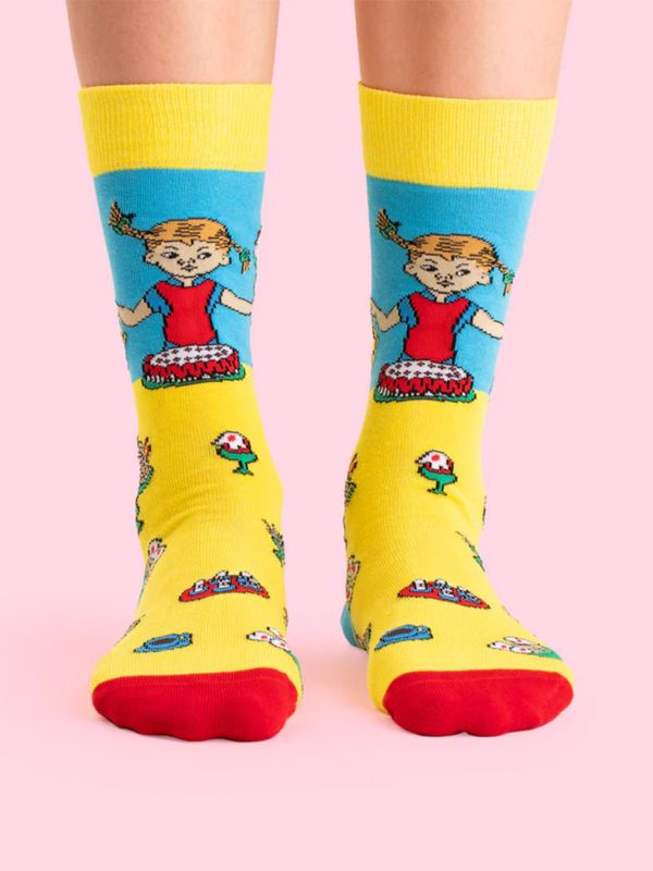 Strumpor Pippi Långstrump Kalas - Vuxen - Gul/blå