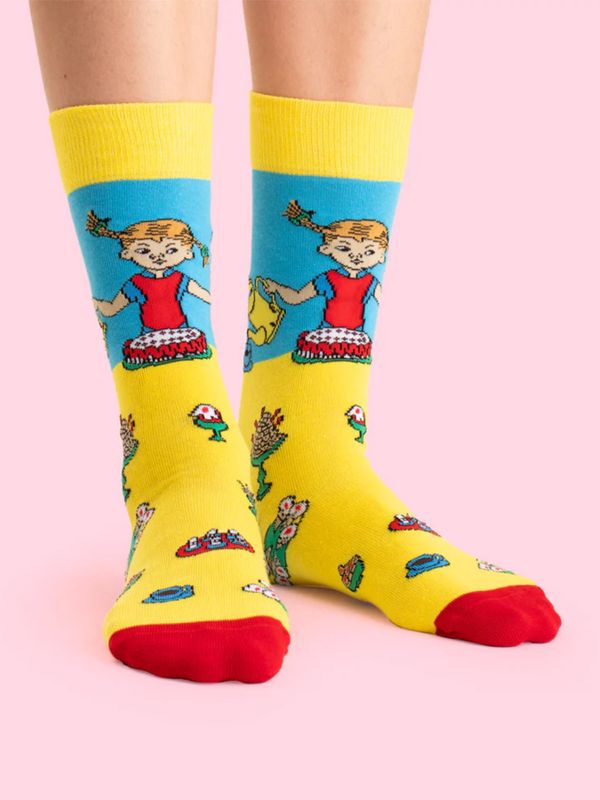 Strumpor Pippi Långstrump Kalas - Vuxen - Gul/blå