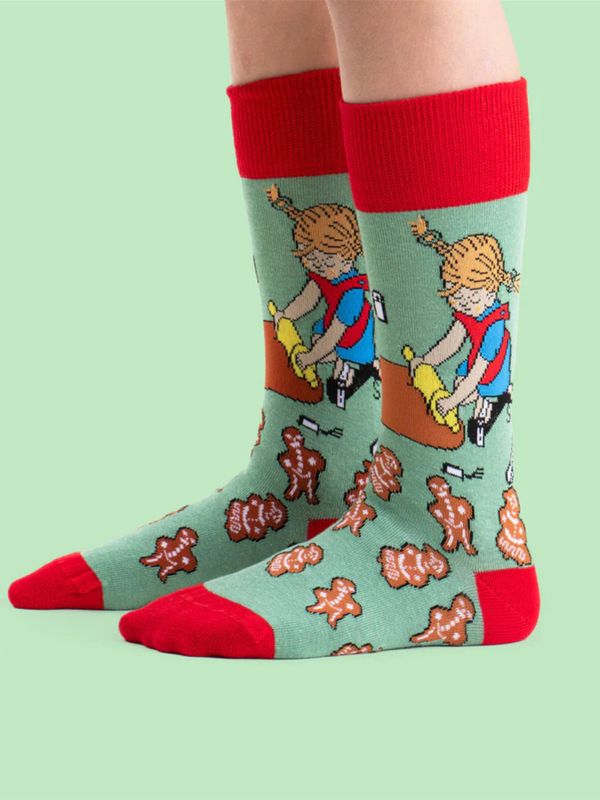 Strumpor Pippi Långstrump bakar Pepparkakor - Grön