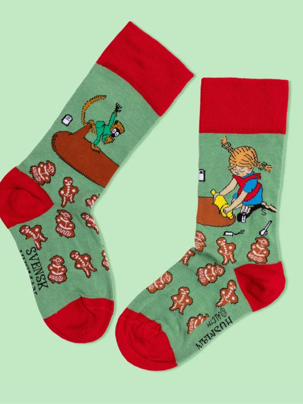 Strumpor Pippi Långstrump bakar Pepparkakor - Grön