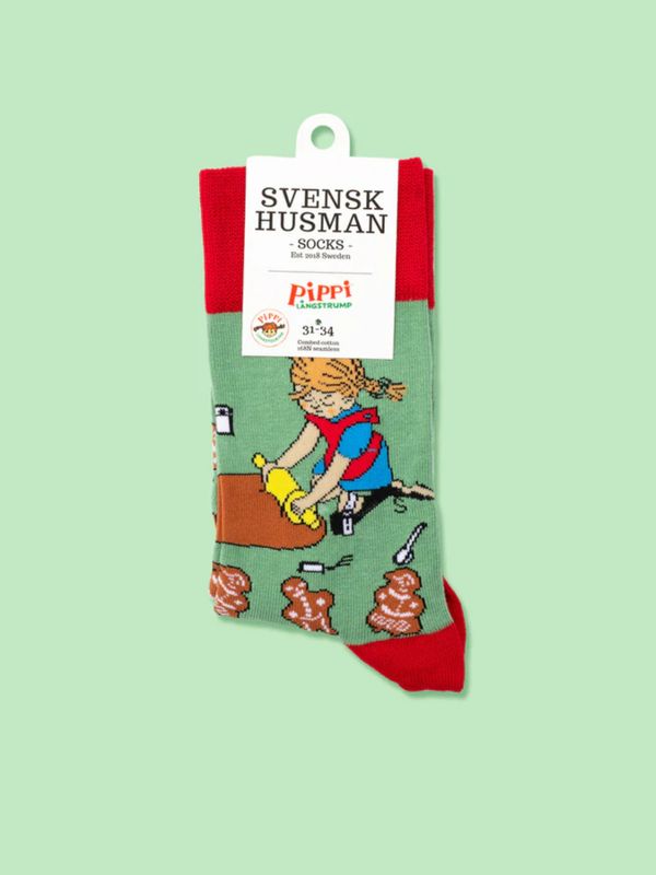 Strumpor Pippi Långstrump bakar Pepparkakor - Grön