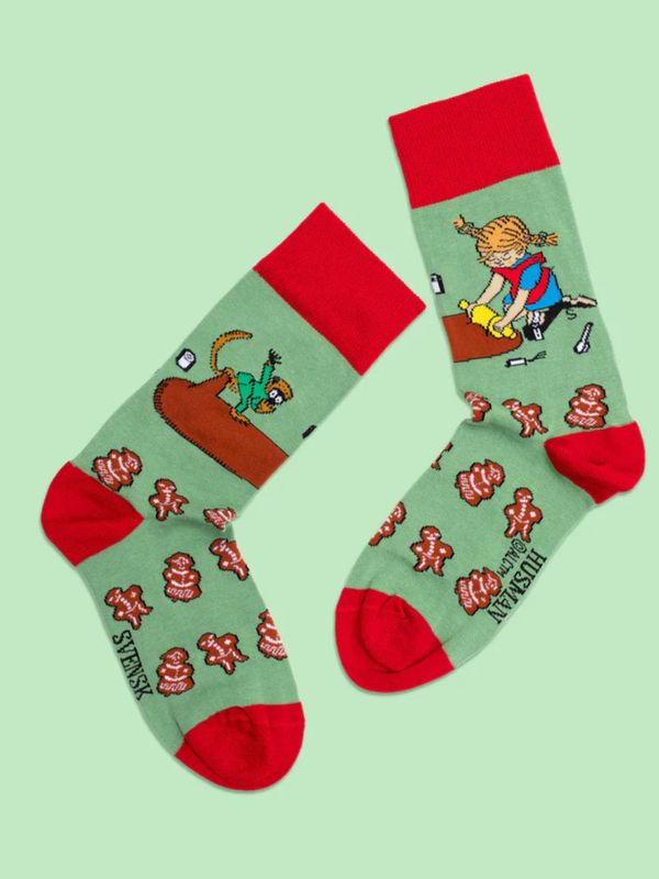 Strumpor Pippi Långstrump bakar Pepparkakor - Vuxen - Grön