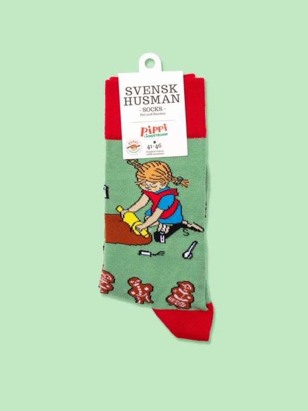 Strumpor Pippi Långstrump bakar Pepparkakor - Vuxen - Grön
