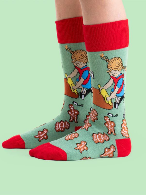 Strumpor Pippi Långstrump bakar Pepparkakor - Vuxen - Grön