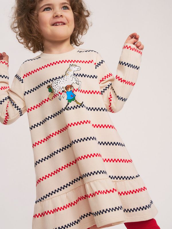 Rutrandig klänning Pippi Långstrump - Vit