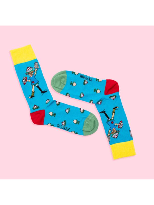 Strumpor Pippi Långstrump och tårtor, vuxen - Blå