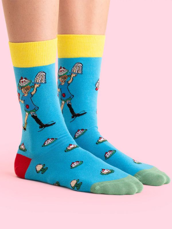 Strumpor Pippi Långstrump och tårtor, vuxen - Blå