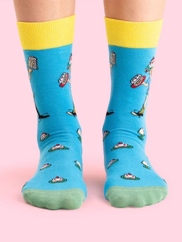 Strumpor Pippi Långstrump och tårtor, vuxen - Blå