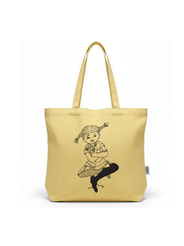 Totebag Pippi Longstocking embroidered - Light yellow
