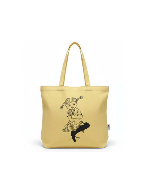 Tragetasche Pippi Langstrumpf bestickt – Pastellgelb