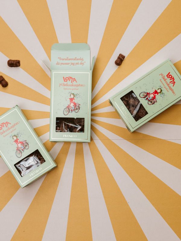 Lotta på Bråkmakargatan - Bamsens chockladdoppade gelé med hallonsmak