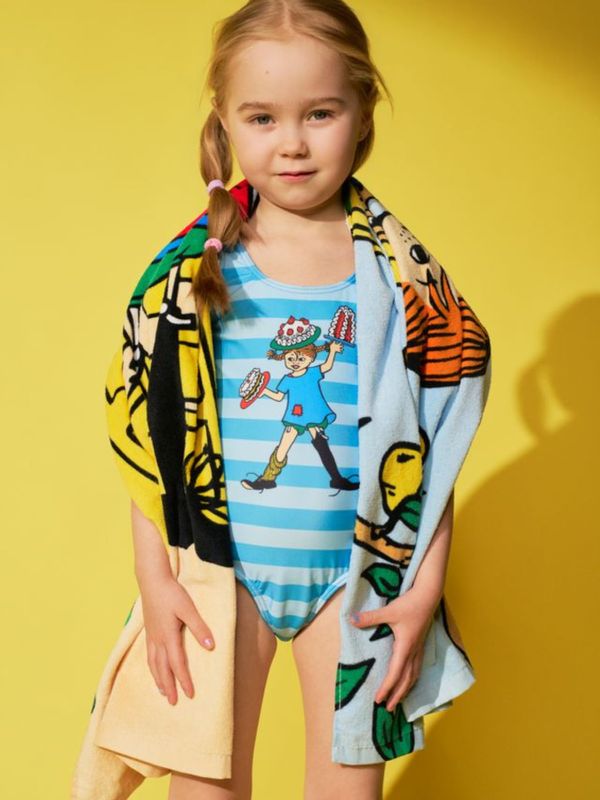 Badeanzug Pippi Langstrumpf Geburtstag – Blau gestreift