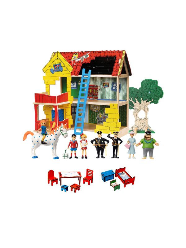 Stort Villa Villekulla paket – Dockhus + möbler och figurer
