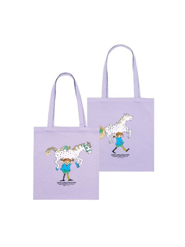 Totebag Pippi Longstocking Lifting Little Old Man - Purple