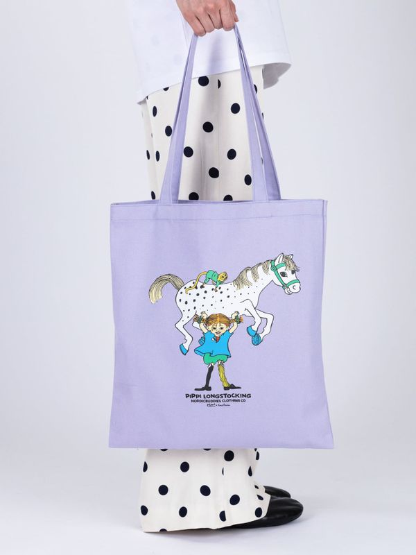 Totebag Pippi Longstocking Lifting Little Old Man - Purple