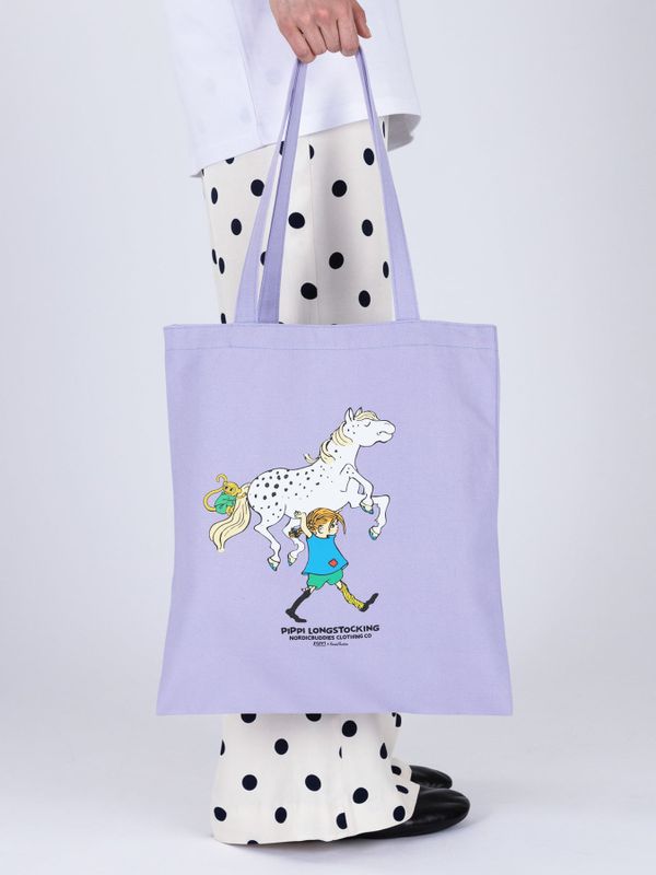 Totebag Pippi Longstocking Lifting Little Old Man - Purple
