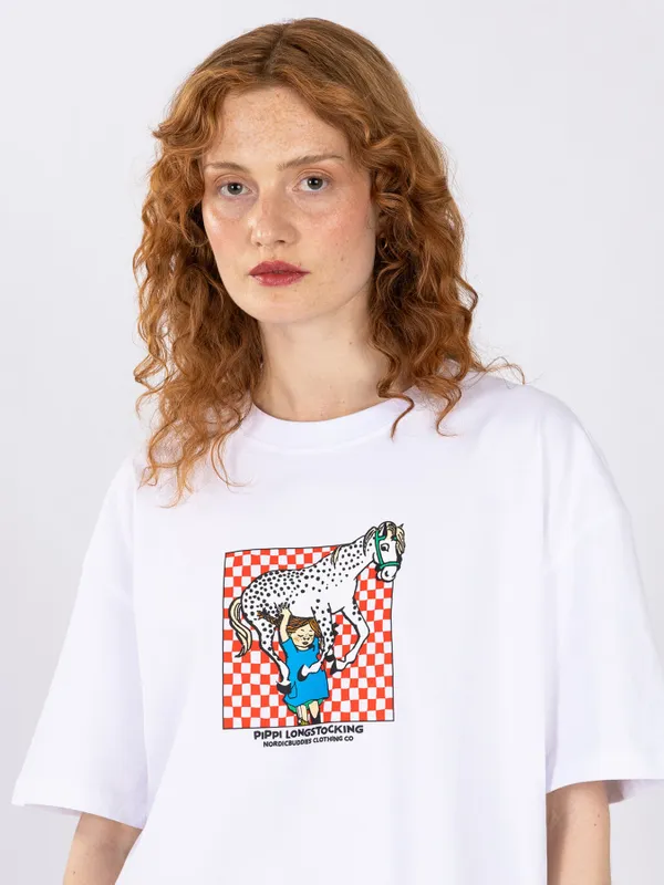 T-shirt Pippi Longstocking lifting horse - Red print