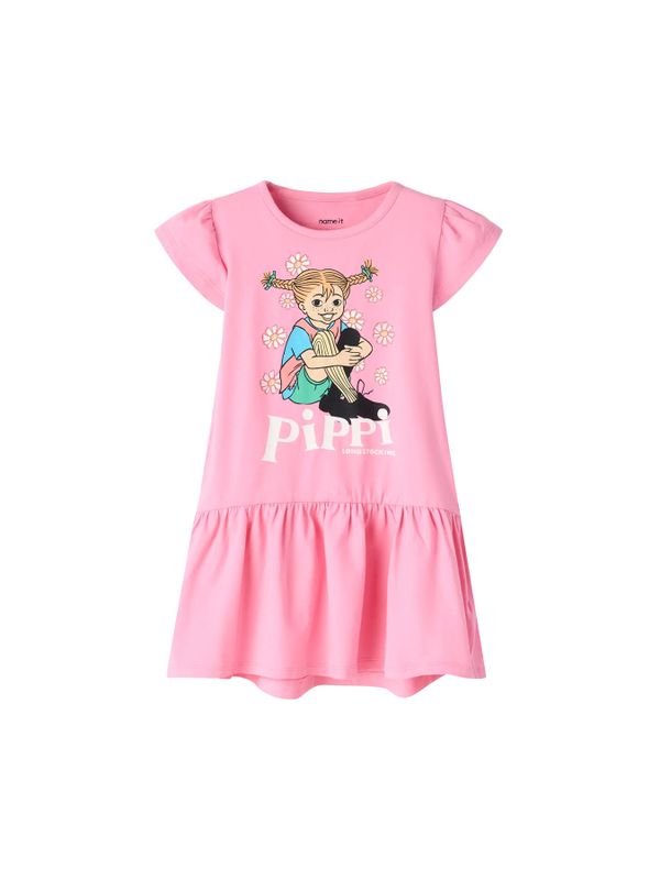 Kortärmad klänning Pippi Långstrump Blommor - Rosa