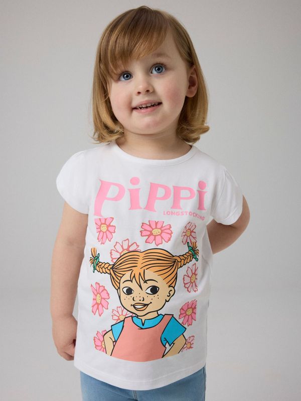 T-shirt Pippi Långstrump Blommor - Vit