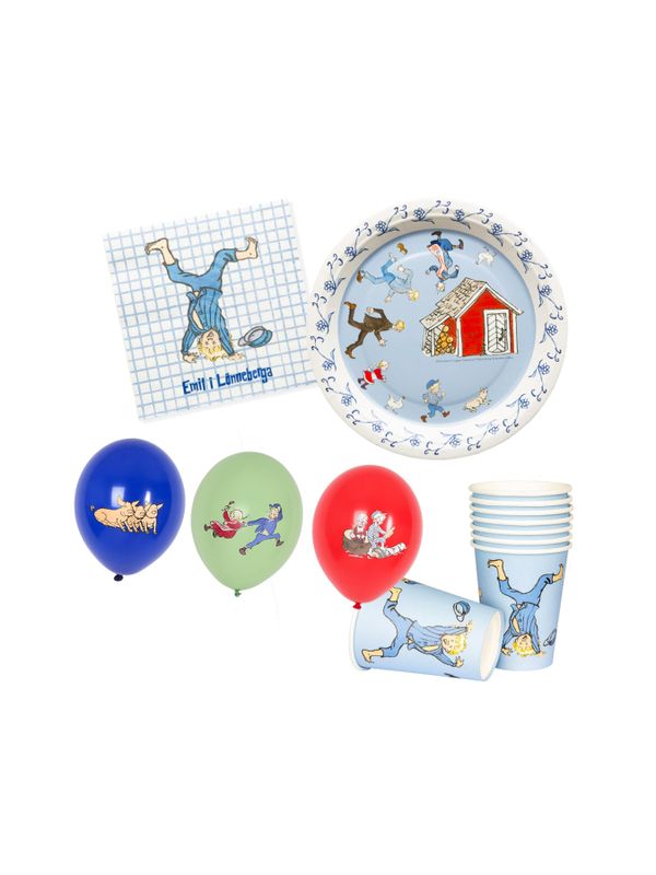 Emil in Lönneberga Small Party-kit - Cups, plates, napkins & balloons