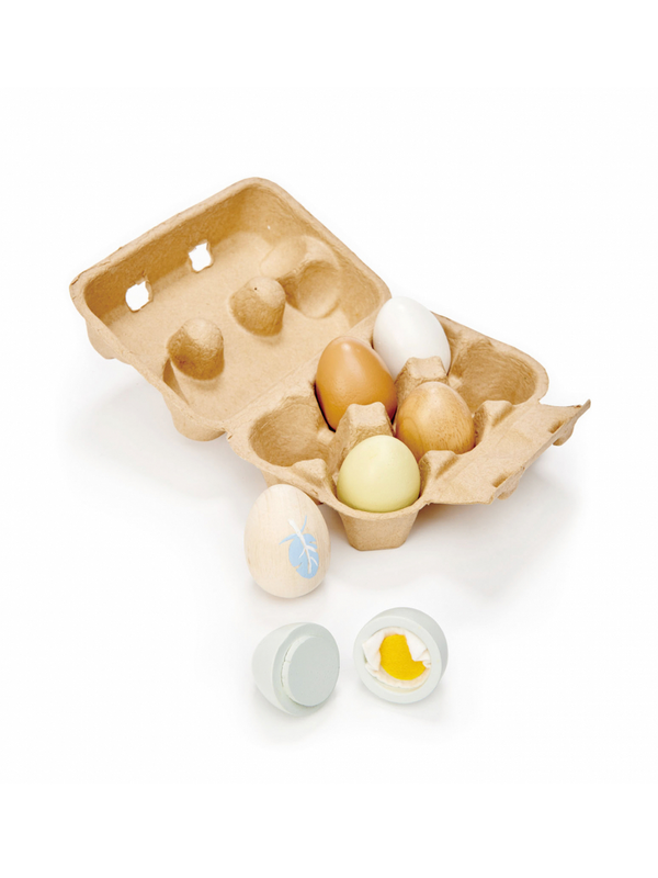 Wooden eggs in carton 6-pack