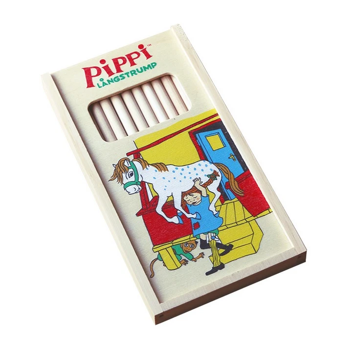 Colour pencils, wood box, Pippi and The Horse