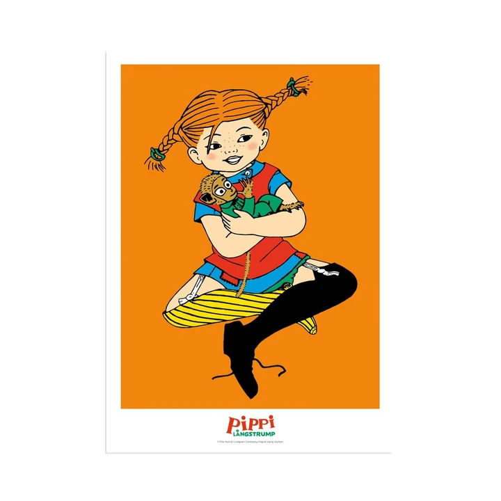 Poster Pippi Långstrump - Pippi kramar - 21x30 cm