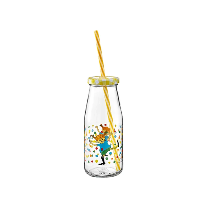 Glasflasche mit Strohhalm - Pippi Langstrumpf
