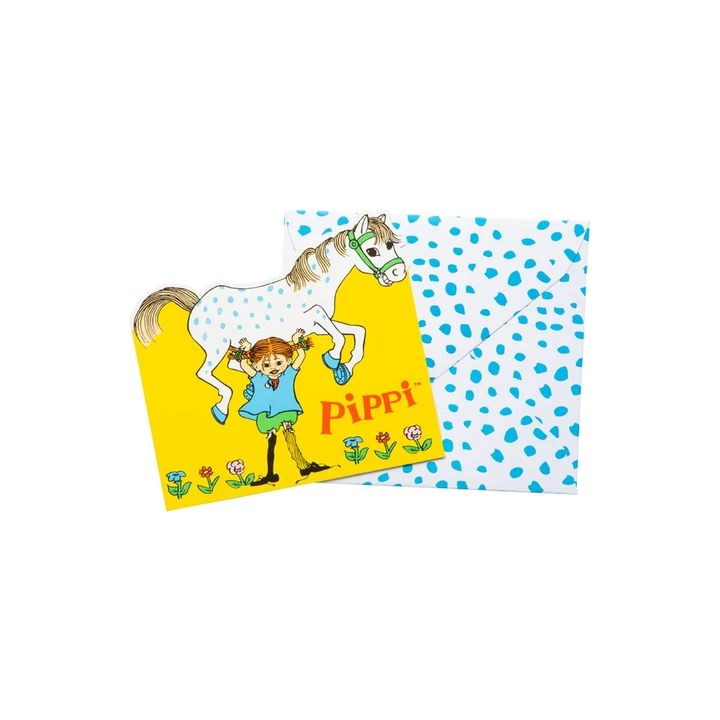 Einladungskarte Pippi Langstrumpf - 8er-Pack