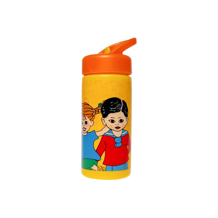 Pippi Trinkflasche mit Strohhalm und Tommy & Annika Motiv – Orange