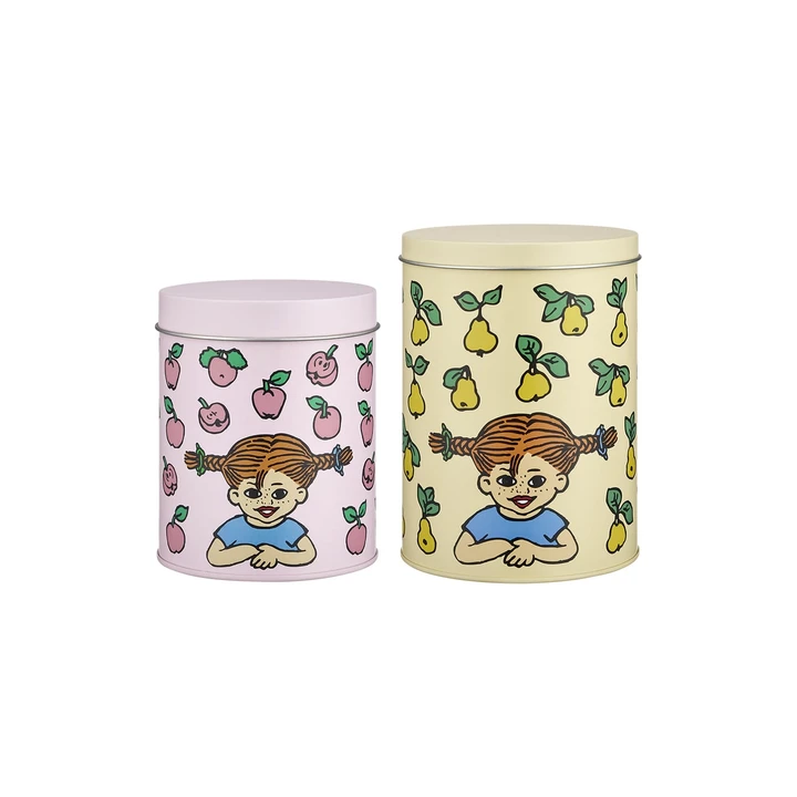 Pippi Langstrumpf Metalldosen Früchte Rosa/Gelb – 2er-Set