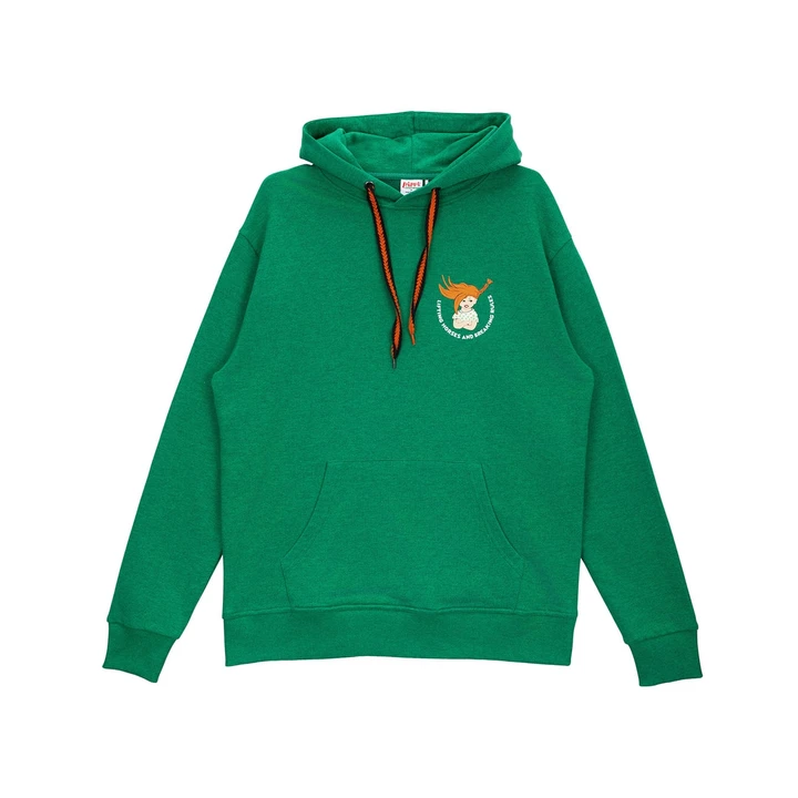 Pippi Hoodie Lifting Horses & Breaking Rules Grün - Erwachsene