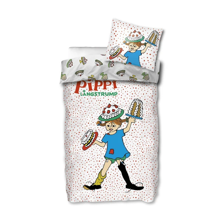 Duvet Cover Set Pippi Cake Party 150x210 cm - White with Red Dots