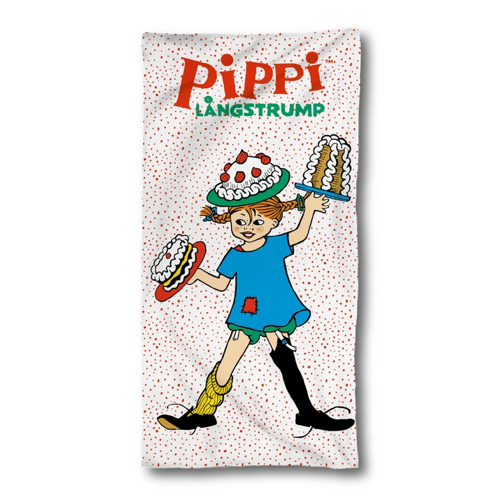 Badetuch Pippi Kuchenparty 70x140 cm – Weiß mit Roten Punkten