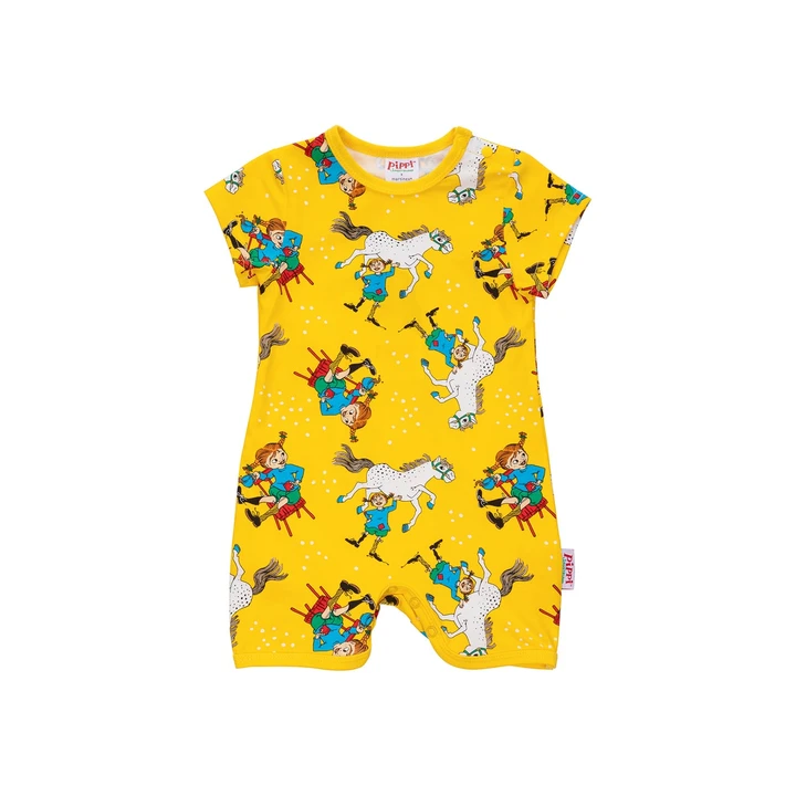 Pippi Longstocking and Her Horse Short-Sleeved Playsuit - Yellow