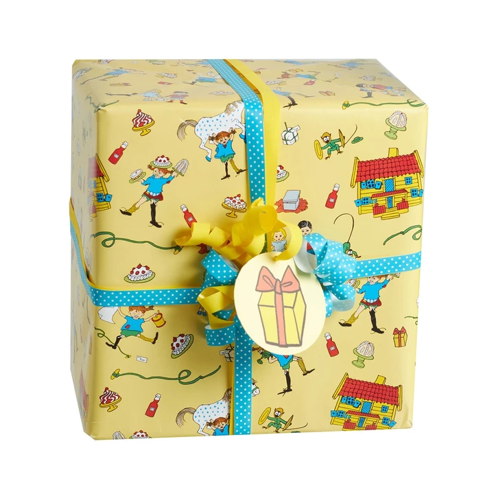 Presentpapper Pippi Långstrump Dubbelsidigt 200x70cm - Gul