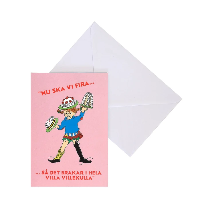 Pippi Långstrump Tårta Dubbelt Kort – 11,5 x 17 cm