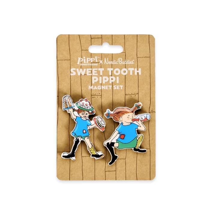 Karaktärsmagneter Pippi Tårtkalas och dricker saft – 2-pack