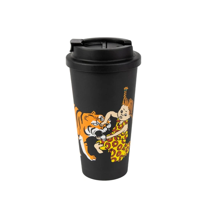 Take-Away mugg Pippi och Tiger 450 ml - Svart