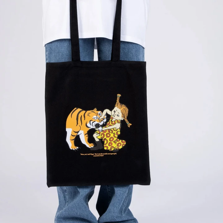 Totebag Pippi Longstocking tiger- black