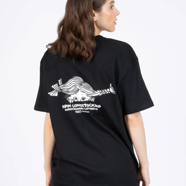 T-shirt Pippi Långstrump kikar fram - Svart