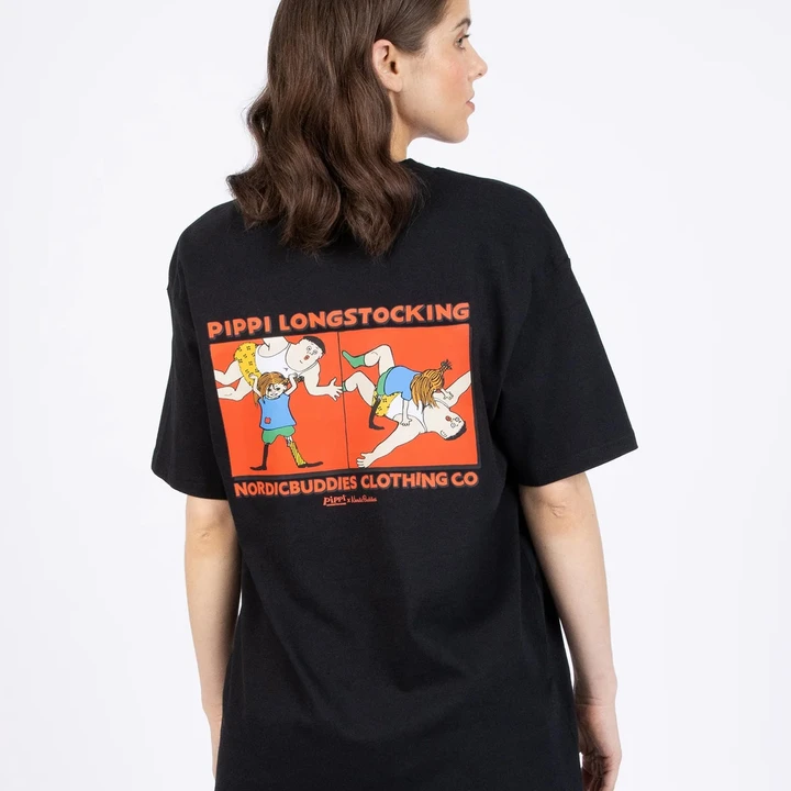 T-shirt Pippi Långstrump och Starke Adolf - Svart