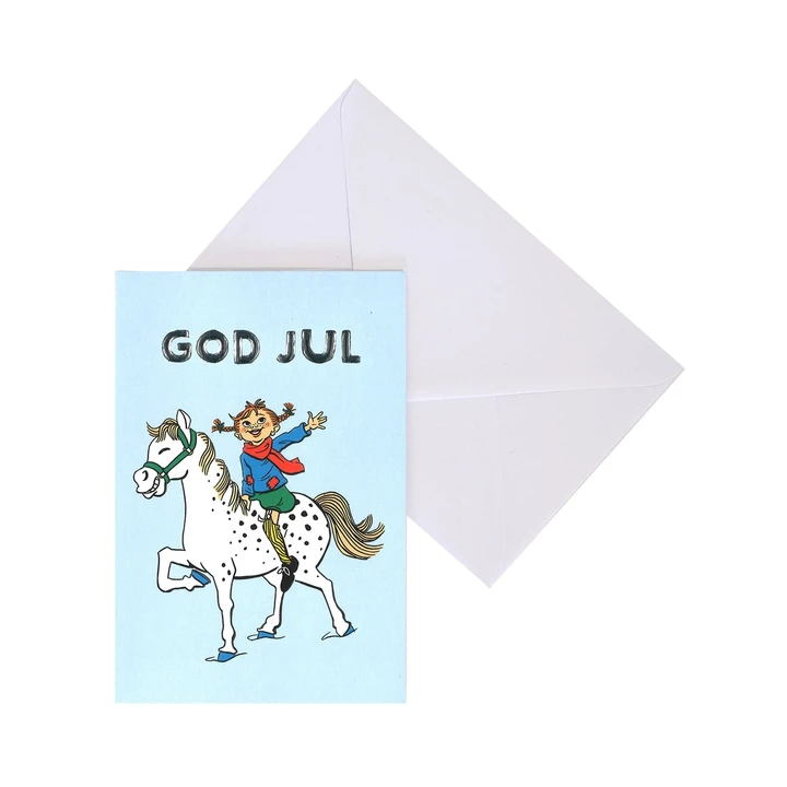 Weihnachtskarte Pippi Langstrumpf - Hellblau