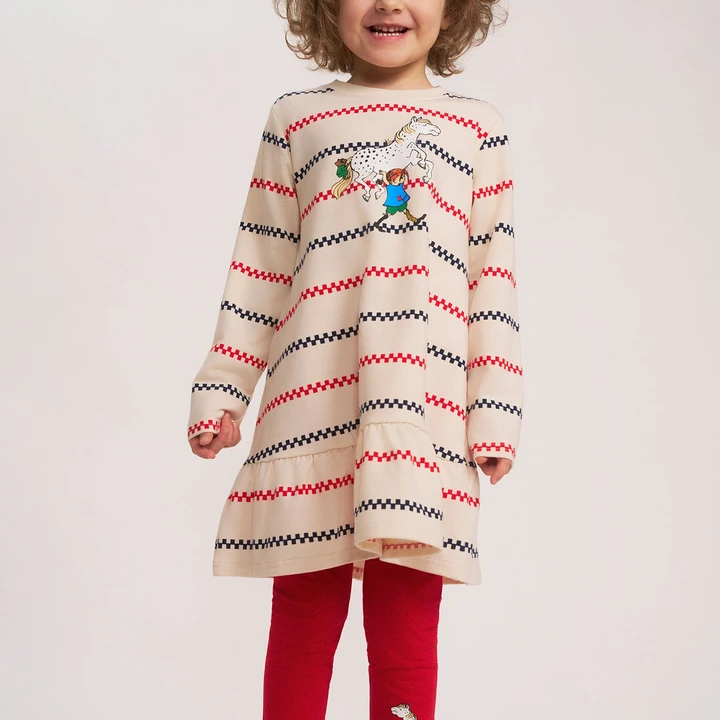 Square striped dress Pippi Longstocking - White