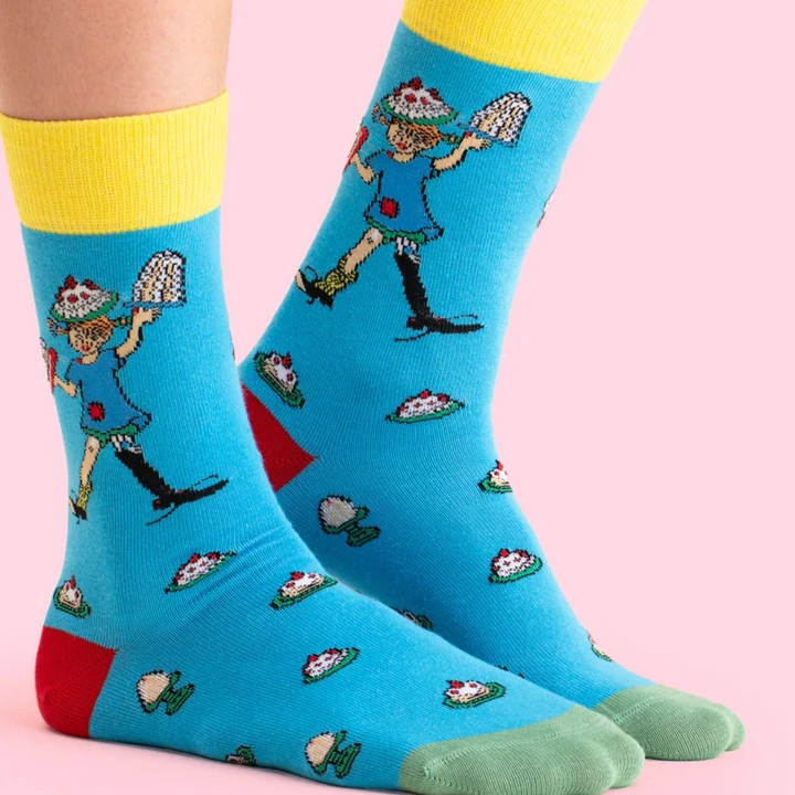 Socks Pippi Longstocking with cakes, Adult - Blue